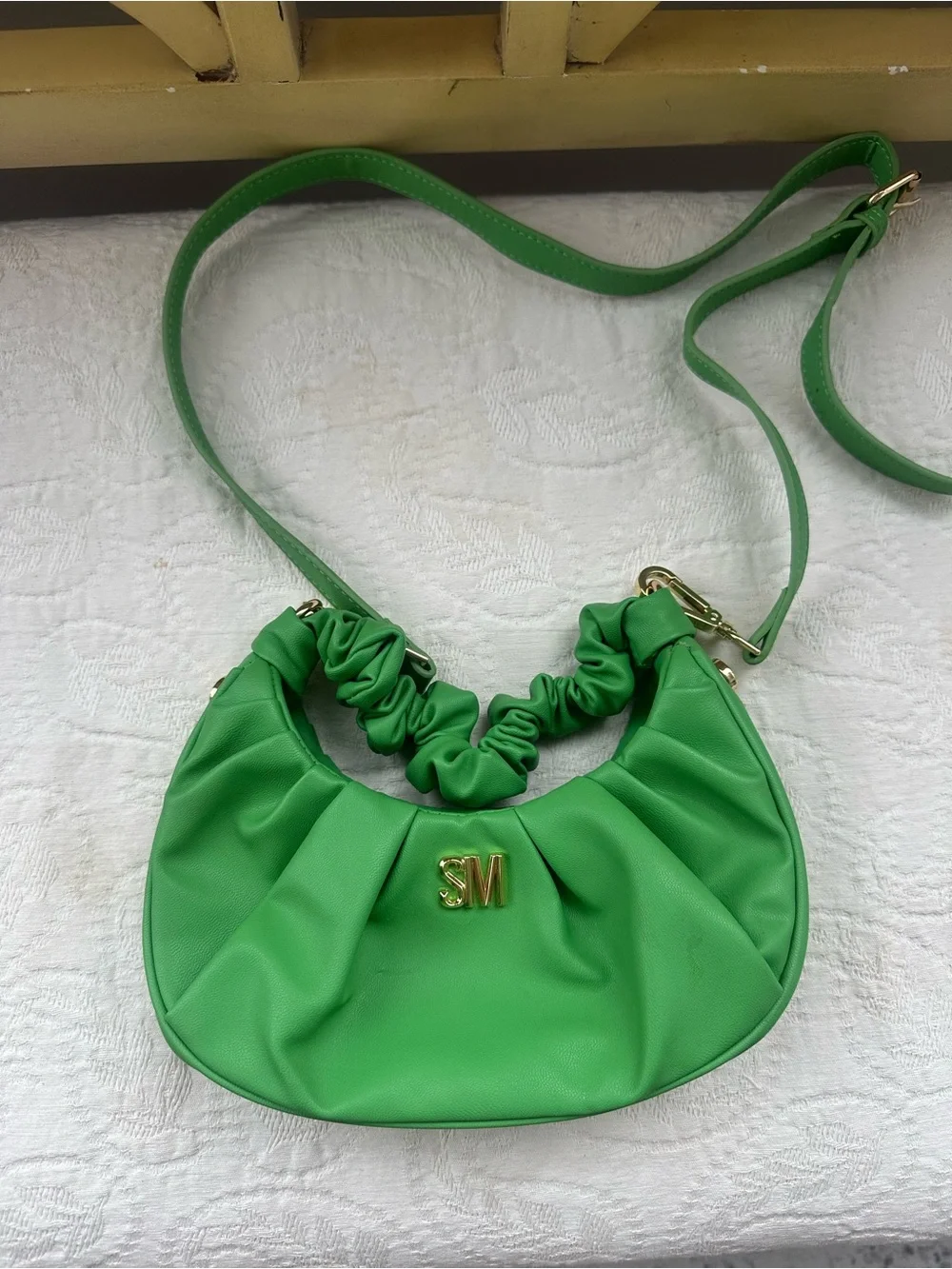 Steve Madden Green Ruched Shoulder Bag with Gold Logo
